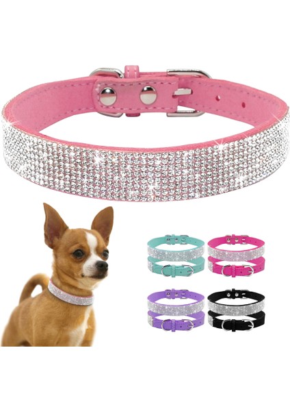 Siyah Stil L Boyutu Süet Fiber Kristal Köpek Tasması Rahat Glitter Rhinestone Köpek Tasmaları Çinko Alaşım Toka Yaka Küçük Köpekler Kediler Için Xx (Yurt Dışından)