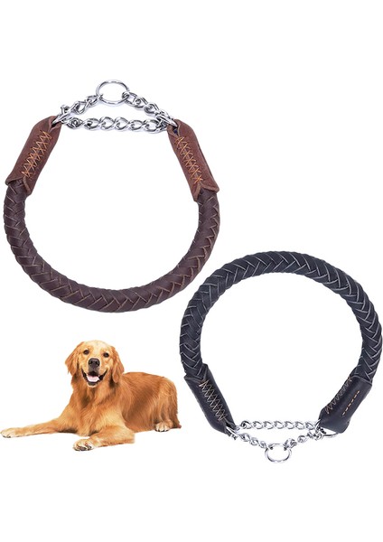 Kahverengi Tarzı M Boyutu Deri Köpek Yaka Kayma Büyük Köpek Tasması Sekiz Telli Örgülü Yaka Gerçek Deri Yaka Köpek Için Büyük Paslanmaz Çelik Yaka (Yurt Dışından)