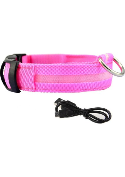 Pembe Tarzı Xl Boyutu USB Şarj Edilebilir Anti-Kayıp Yanıp Sönen Yaka Pet Kolye LED Köpek Yavrusu Hafif Tel Örgü Yalıtım Levhası Flaş (Yurt Dışından)