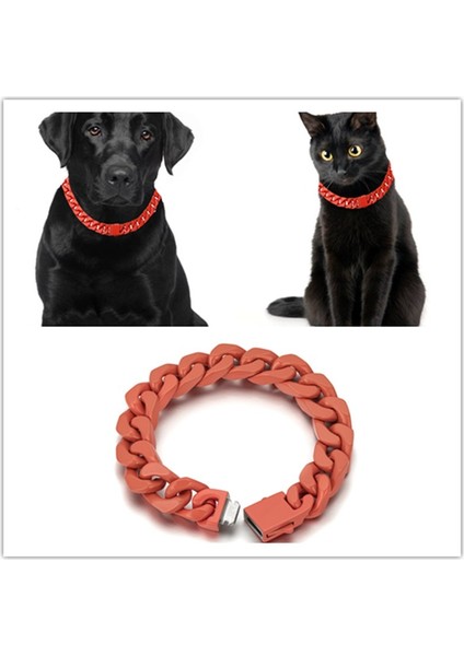 Turuncu Tarzı 45CM Makaron Renkli Köpek Kedi Zincir Yaka Genişliği Yaka Perro Rap Hip Hop Titanyum Paslanmaz Çelik Küba Zincir Pet Takı (Yurt Dışından) fiyatları