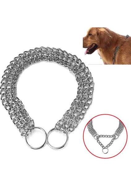 SL207C Stili 3,5MMX60CM Metal Demir Çift Üç Sıralı Köpek Zinciri Yaka Ayarlanabilir Şerit P-Tipi Pet Yaka Zinciri Büyük Köpek Tasmaları Kolye Martingale (Yurt Dışından) fiyatları