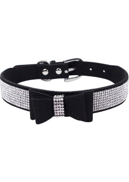 Siyah Stil Xl Boyutu Köpek Tasması Kristal Ev Deri Rbling Yastıklı Yay Düğüm Tam Taklidi Yumuşak Seude Yavru Kedi Pet Yaka Küçük Orta Irklar Için (Yurt Dışından)