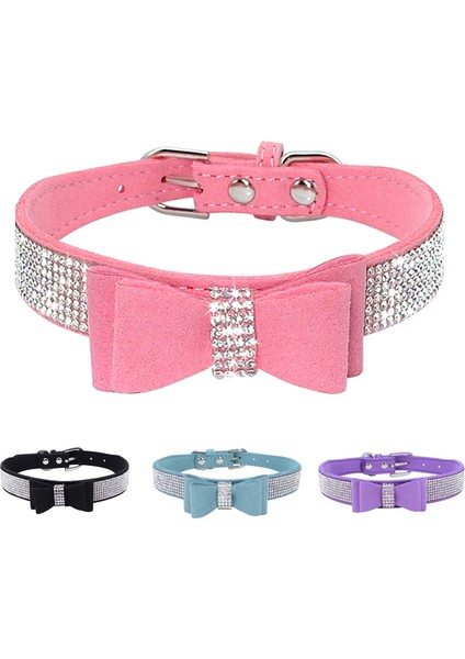 Siyah Stil Xl Boyutu Köpek Tasması Kristal Ev Deri Rbling Yastıklı Yay Düğüm Tam Taklidi Yumuşak Seude Yavru Kedi Pet Yaka Küçük Orta Irklar Için (Yurt Dışından) fiyatları