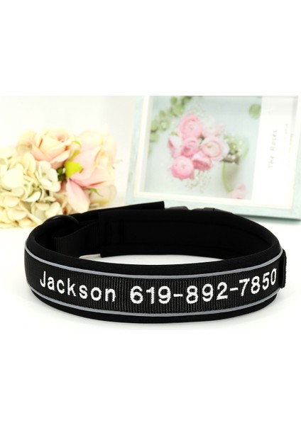 Siyah Stil M Boyutu Kişiselleştirilmiş Naylon Köpek Tasması Yansıtıcı Işlemeli Köpek Tasması Özel Pet Köpek Kımlık Etiketi Aksesuarları Yaka Köpek Malzemeleri Perro (Yurt Dışından)