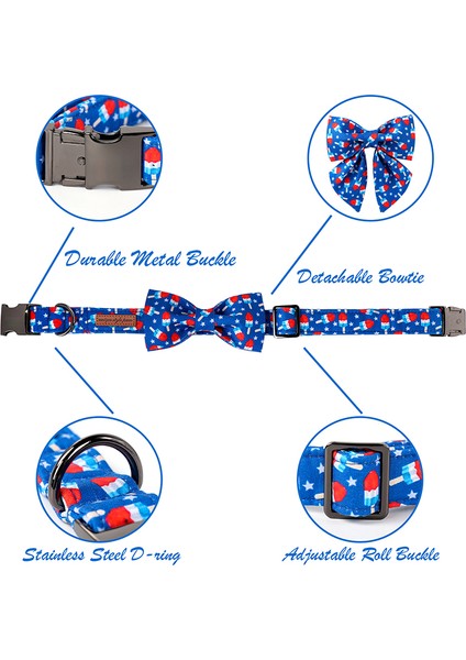 Tasma Tarzı Xxs Benzersiz Stil Paws Papyonlu Yurtsever Köpek Tasması, 4 Temmuz, Yumuşak ve Rahat Ayarlanabilir Yaz Popsicle Papyon Yaka (Yurt Dışından) modelleri