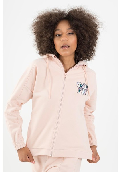 Comfort Kadın Kapşonlu Uzun Kol Pudra Tracktop 22972