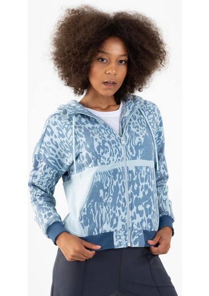 Comfort Kadın Kapşonlu Uzun Kol Sisli Mavi Tracktop 21450