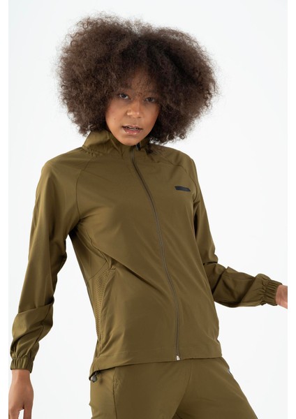 Regular Kadın Dik Yaka Reglan Kol Zeytin Tracktop 22191