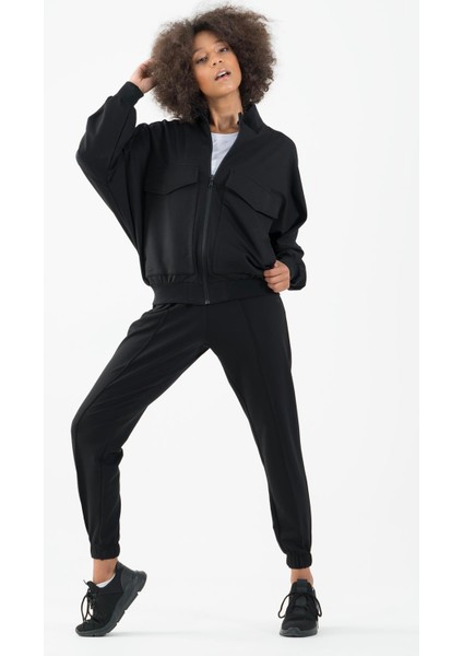 Oversize Kadın Dik Yaka Uzun Kol Siyah Tracktop 22176 indirimleri