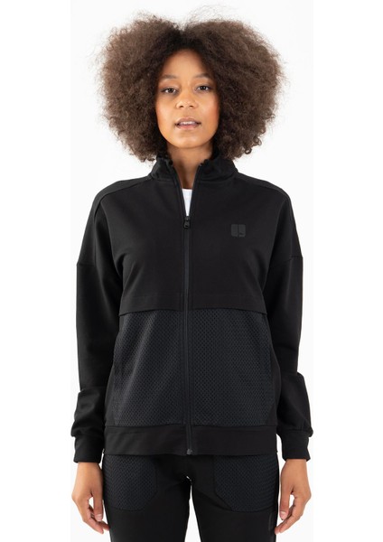 Comfort Kadın Dik Yaka Düşük Kol Siyah Tracktop 22178