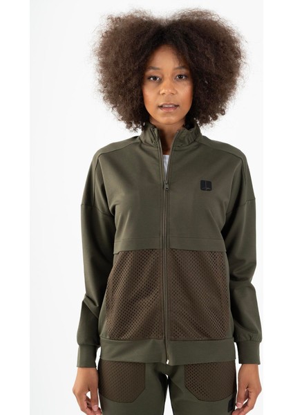 Comfort Kadın Dik Yaka Düşük Kol Açık Haki Tracktop 22178