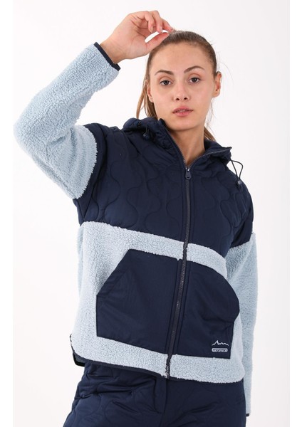 Comfort Kadın Kapşonlu Uzun Kol Sisli Mavi Tracktop 21440