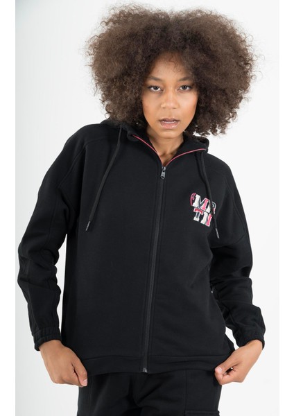 Comfort Kadın Kapşonlu Uzun Kol Siyah Tracktop 22972
