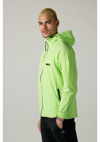 Sportswear Regular Erkek Kapşonlu Uzun Kol Basic Neon Yeşil Yağmurluk 19765