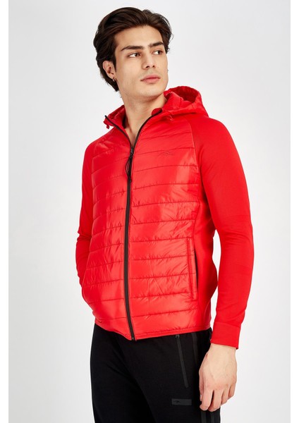 SlimFit Erkek Kapşonlu Uzun Kol Basic Kırmızı Ceket 17425