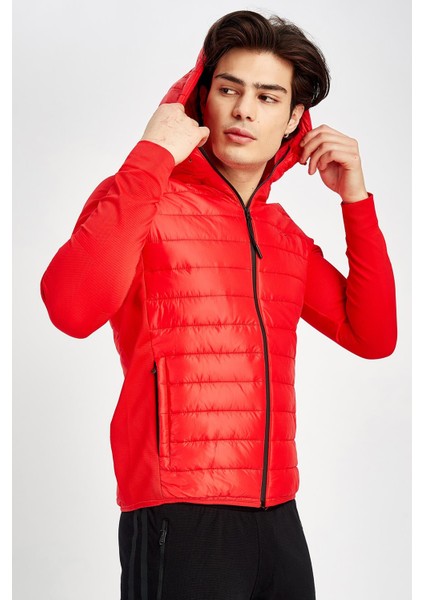 SlimFit Erkek Kapşonlu Uzun Kol Basic Kırmızı Ceket 17425 modelleri