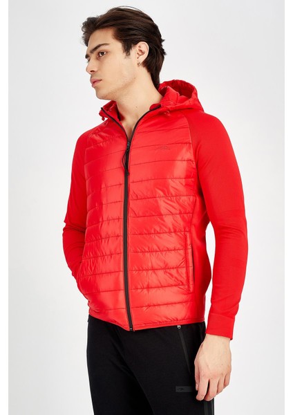 SlimFit Erkek Kapşonlu Uzun Kol Basic Kırmızı Ceket 17425 fırsatları
