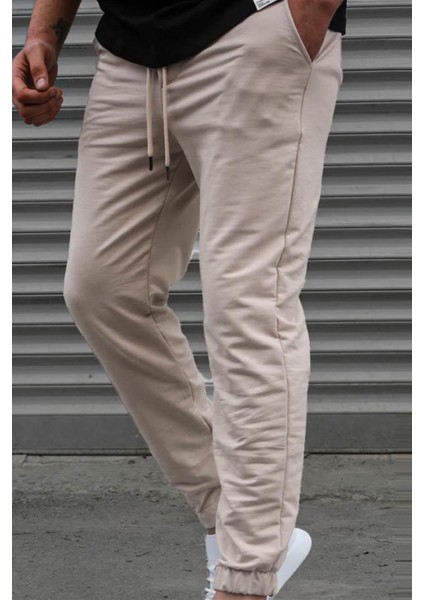 Bej Basic Paçası Lastikli Erkek Eşofman 5494