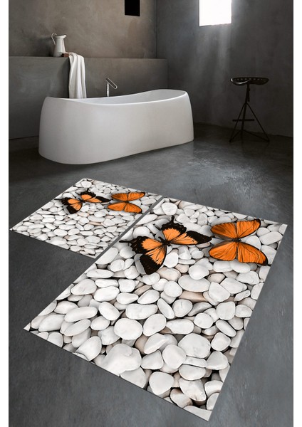 3D Dijital Baskılı Kaymaz Taban Yıkanabilir Ikili Banyo Takımı Klozet Takımı, N-Klozet-45-Kahve,