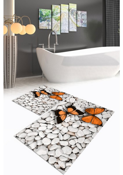 3D Dijital Baskılı Kaymaz Taban Yıkanabilir Ikili Banyo Takımı Klozet Takımı, N-Klozet-45-Kahve,