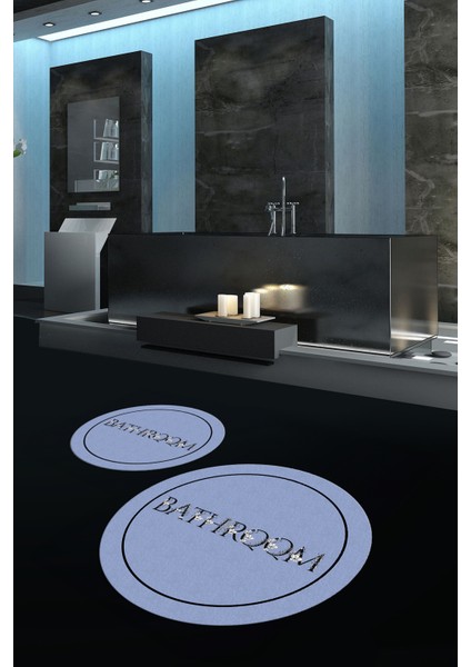 Dijital Baskılı Kaymaz Yıkanabilir Bathroom Yuvarlak Ikili Banyo Takımı, N-Y-Klozet-06-Mavi, indirimleri