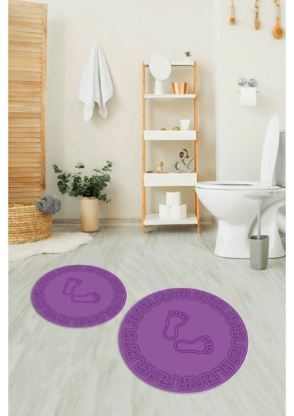 Dijital Baskılı Kaymaz Yıkanabilir Ayak Desen Yuvarlak Ikili Banyo Takımı, N-Y-Klozet-18-Mor,