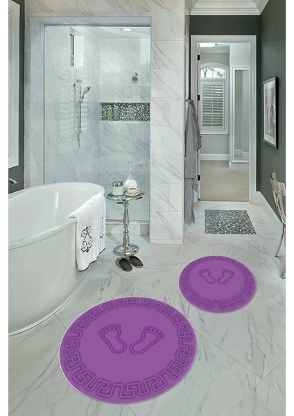 Dijital Baskılı Kaymaz Yıkanabilir Ayak Desen Yuvarlak Ikili Banyo Takımı, N-Y-Klozet-18-Mor, fiyatları