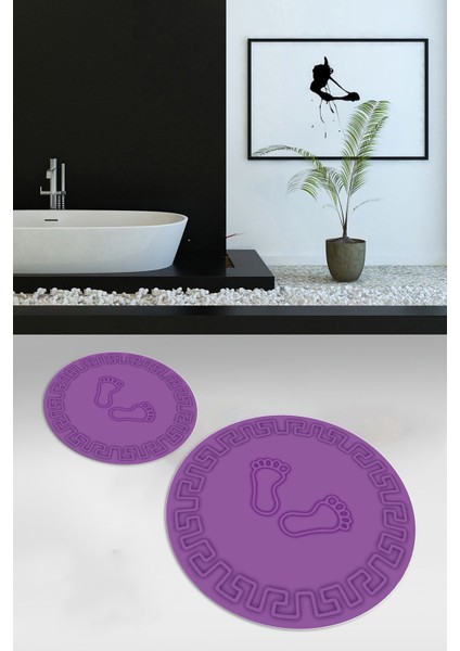 Dijital Baskılı Kaymaz Yıkanabilir Ayak Desen Yuvarlak Ikili Banyo Takımı, N-Y-Klozet-18-Mor, fırsatları