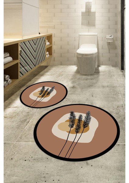 Dijital Baskılı Kaymaz Taban Yıkanabilir Yuvarlak Ikili Banyo Takımı, N-Y-Klozet-28-Kahve, fırsatları