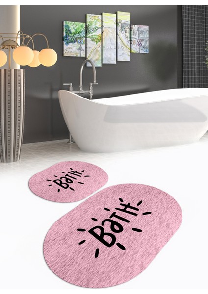 Dijital Baskılı Kaymaz Yıkanabilir Bath Oval Banyo Takımı Klozet Takımı, N-O-Klozet-09-Pembe,