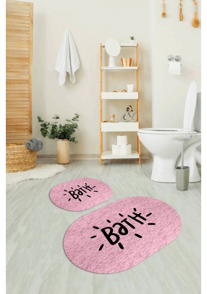 Dijital Baskılı Kaymaz Yıkanabilir Bath Oval Banyo Takımı Klozet Takımı, N-O-Klozet-09-Pembe,