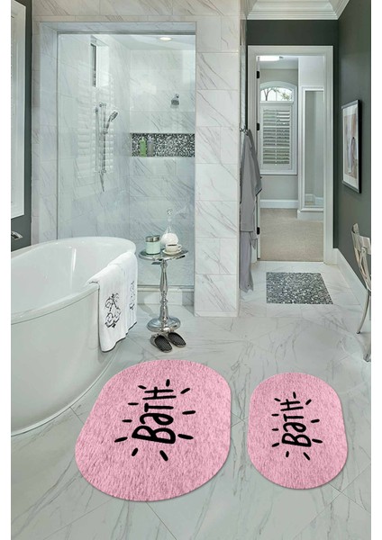 Dijital Baskılı Kaymaz Yıkanabilir Bath Oval Banyo Takımı Klozet Takımı, N-O-Klozet-09-Pembe,