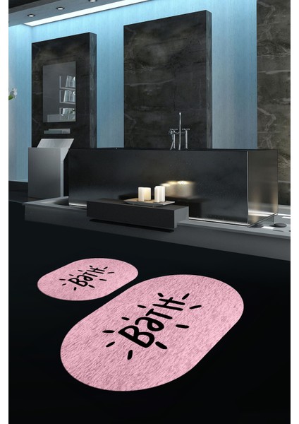 Dijital Baskılı Kaymaz Yıkanabilir Bath Oval Banyo Takımı Klozet Takımı, N-O-Klozet-09-Pembe,