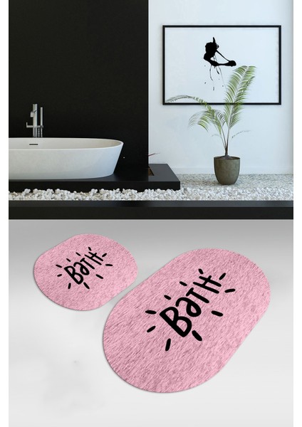 Dijital Baskılı Kaymaz Yıkanabilir Bath Oval Banyo Takımı Klozet Takımı, N-O-Klozet-09-Pembe,