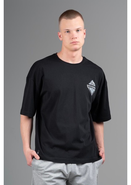 Oversize Erkek Bisiklet Yaka Siyah T-shirt modelleri