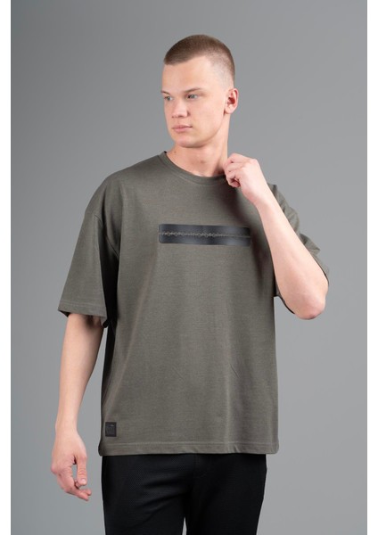 Oversize Erkek Bisiklet Yaka Haki T-shirt modelleri