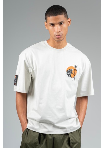 Oversize Erkek Bisiklet Yaka Gümüş Gri T-shirt