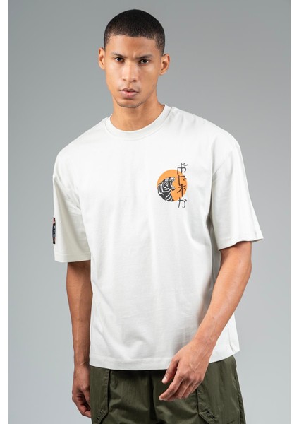 Oversize Erkek Bisiklet Yaka Gümüş Gri T-shirt modelleri