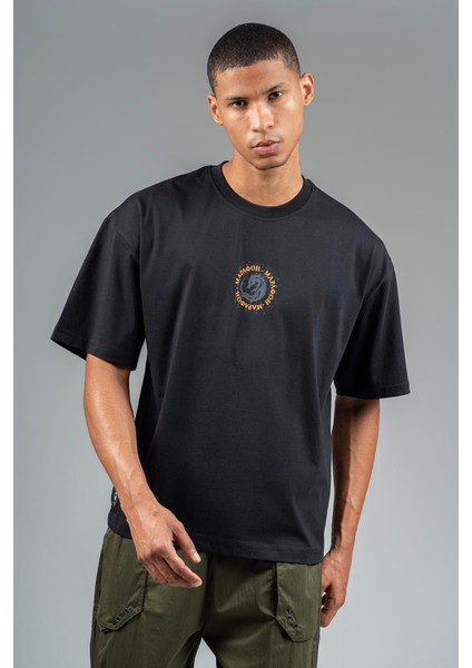 Oversize Erkek Bisiklet Yaka Siyah- T-shirt fırsatları