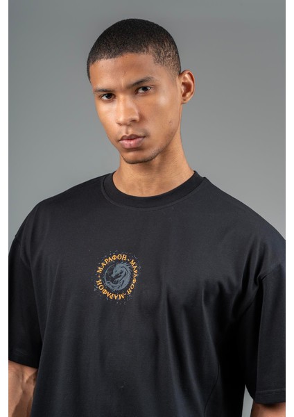 Oversize Erkek Bisiklet Yaka Siyah- T-shirt indirimleri