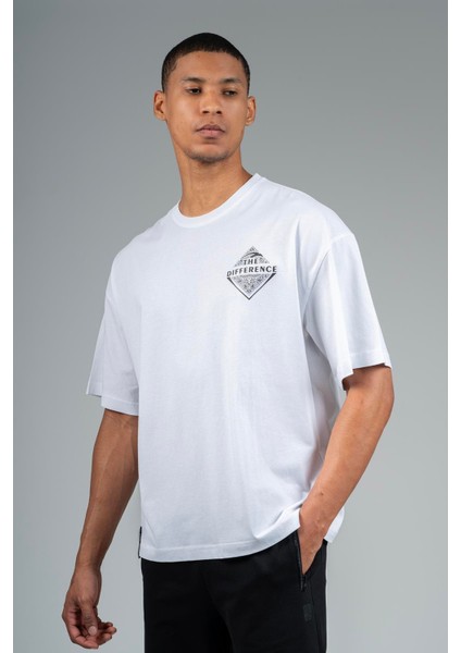 Oversize Erkek Bisiklet Yaka Beyaz T-shirt