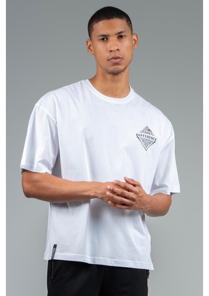 Oversize Erkek Bisiklet Yaka Beyaz T-shirt fırsatları