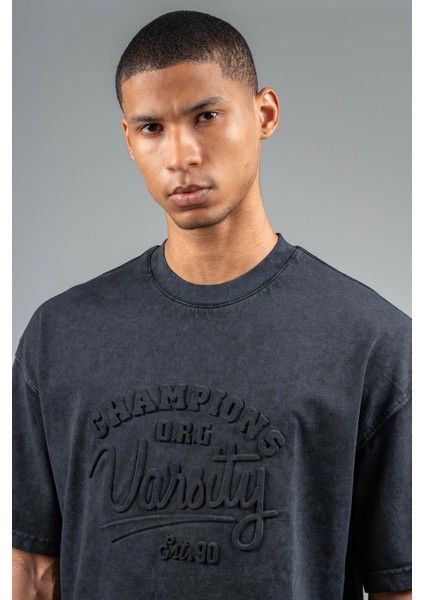 Oversize Erkek Bisiklet Yaka Siyah- T-shirt indirimleri