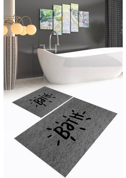 Dijital Baskılı Kaymaz Yıkanabilir Bath Ikili Banyo Takımı Klozet Takımı, N-Klozet-09-Gri,