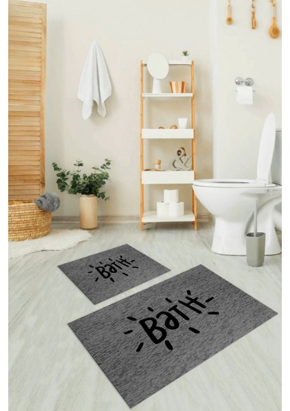 Dijital Baskılı Kaymaz Yıkanabilir Bath Ikili Banyo Takımı Klozet Takımı, N-Klozet-09-Gri,