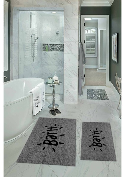 Dijital Baskılı Kaymaz Yıkanabilir Bath Ikili Banyo Takımı Klozet Takımı, N-Klozet-09-Gri,