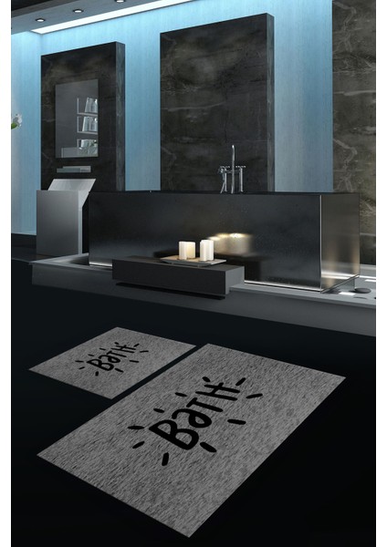 Dijital Baskılı Kaymaz Yıkanabilir Bath Ikili Banyo Takımı Klozet Takımı, N-Klozet-09-Gri,