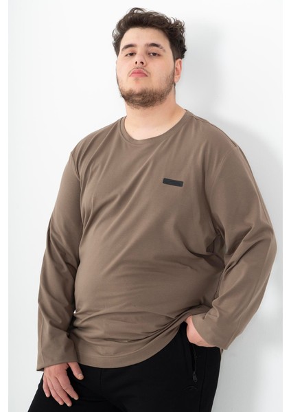 Büyük Beden Erkek Bisiklet Yaka Reglan Kol Kakao Sweatshirt 22421