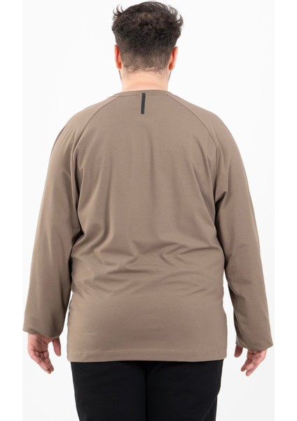 Büyük Beden Erkek Bisiklet Yaka Reglan Kol Kakao Sweatshirt 22421 fiyatları