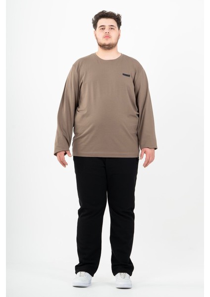 Büyük Beden Erkek Bisiklet Yaka Reglan Kol Kakao Sweatshirt 22421 modelleri